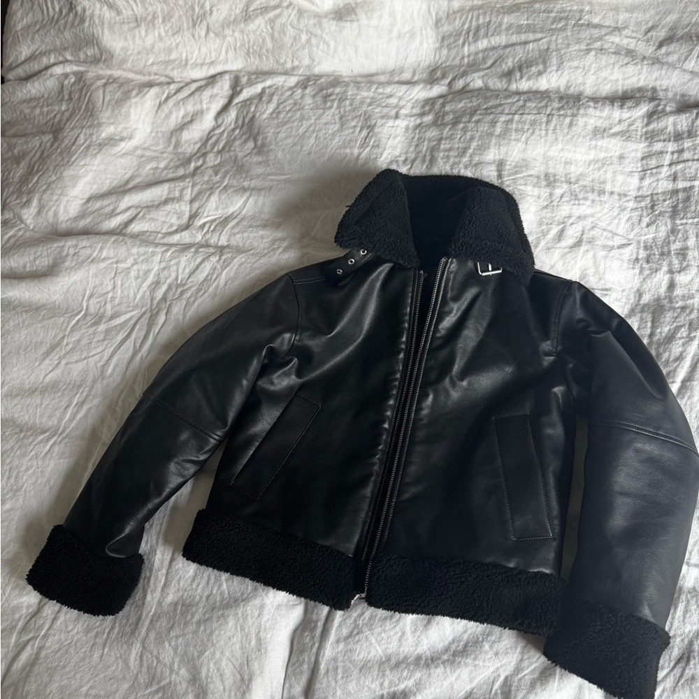 GAP Black Faux Leather Bomber Jacket